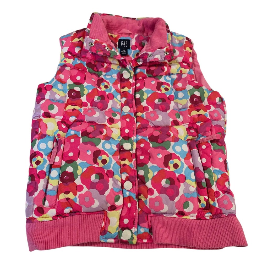GAP Kids Puffer Vest Floral Print Color Block Size XXL (14-16) Winter Warm Style